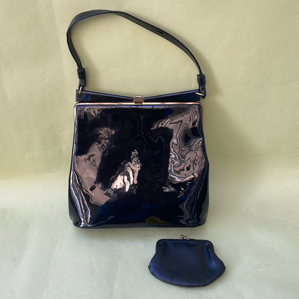 Vintage 50’s black patent leather mini bag with leather coin purse